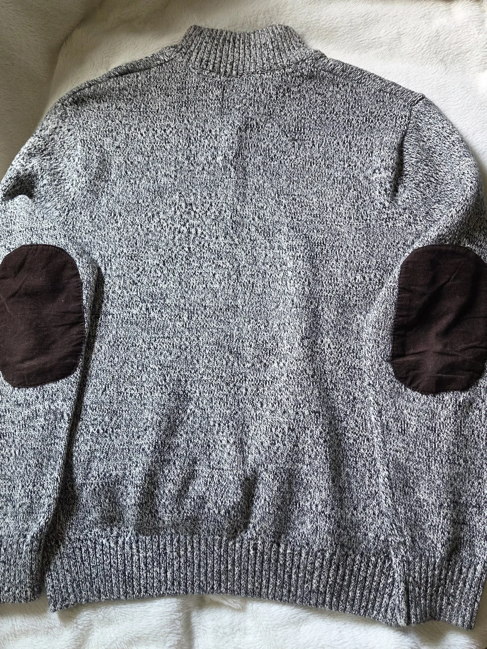 Chaps Gray Pullover Sweater with Brown Elbow Patches